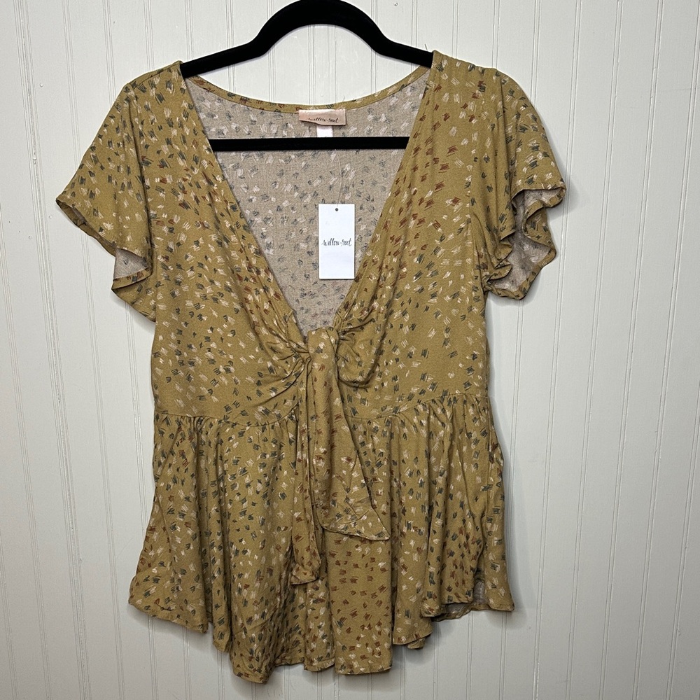 willow & root Tan Tie-Front Blouse